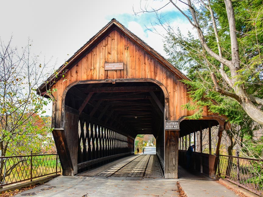 Woodstock's own Middle Bridge Covered Bridge - Vermont Covered Bridges Tour